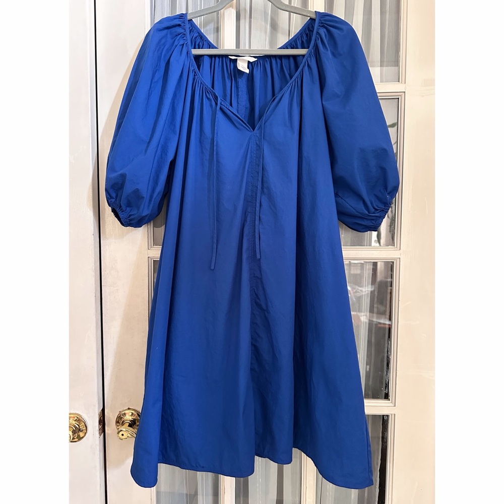 H&M Royal Blue Dress with Puff Sleeves